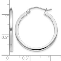 14K White Gold 2x 25mm Square Tube Hoop Earrings view 4