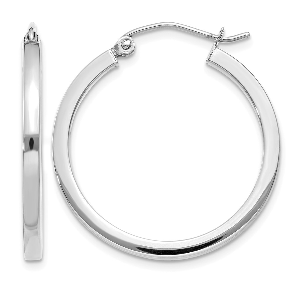 14k White Gold 2mm Square Tube Hoops (T1084)