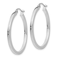 14K White Gold 2x 30mm Square Tube Hoop Earrings view 2