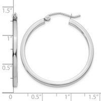 14K White Gold 2x 30mm Square Tube Hoop Earrings view 4
