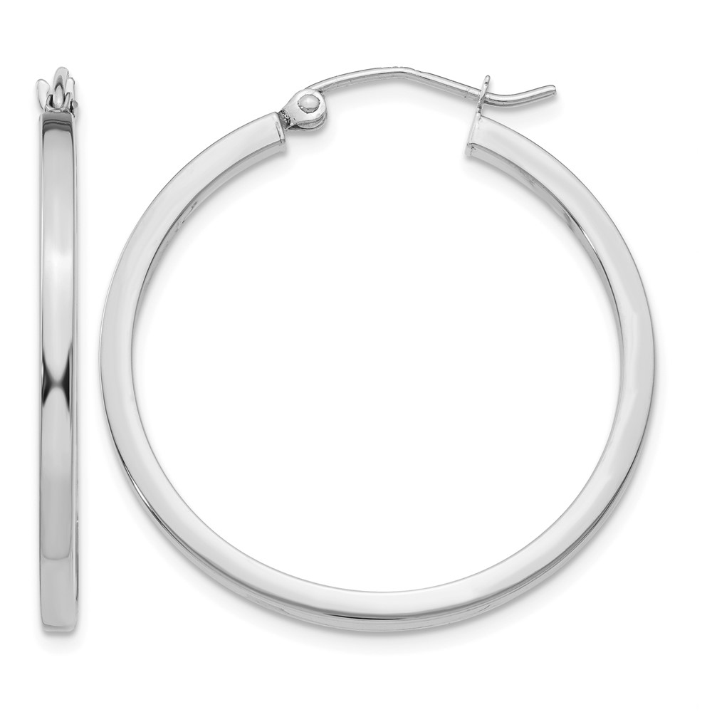 14k White Gold 2mm Square Tube Hoops (T1085)