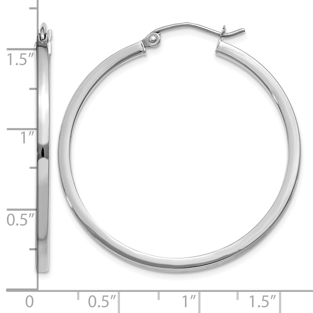 14k White Gold 2mm Square Tube Hoops (T1086)