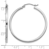14K White Gold 2x 35mm Square Tube Hoop Earrings view 4