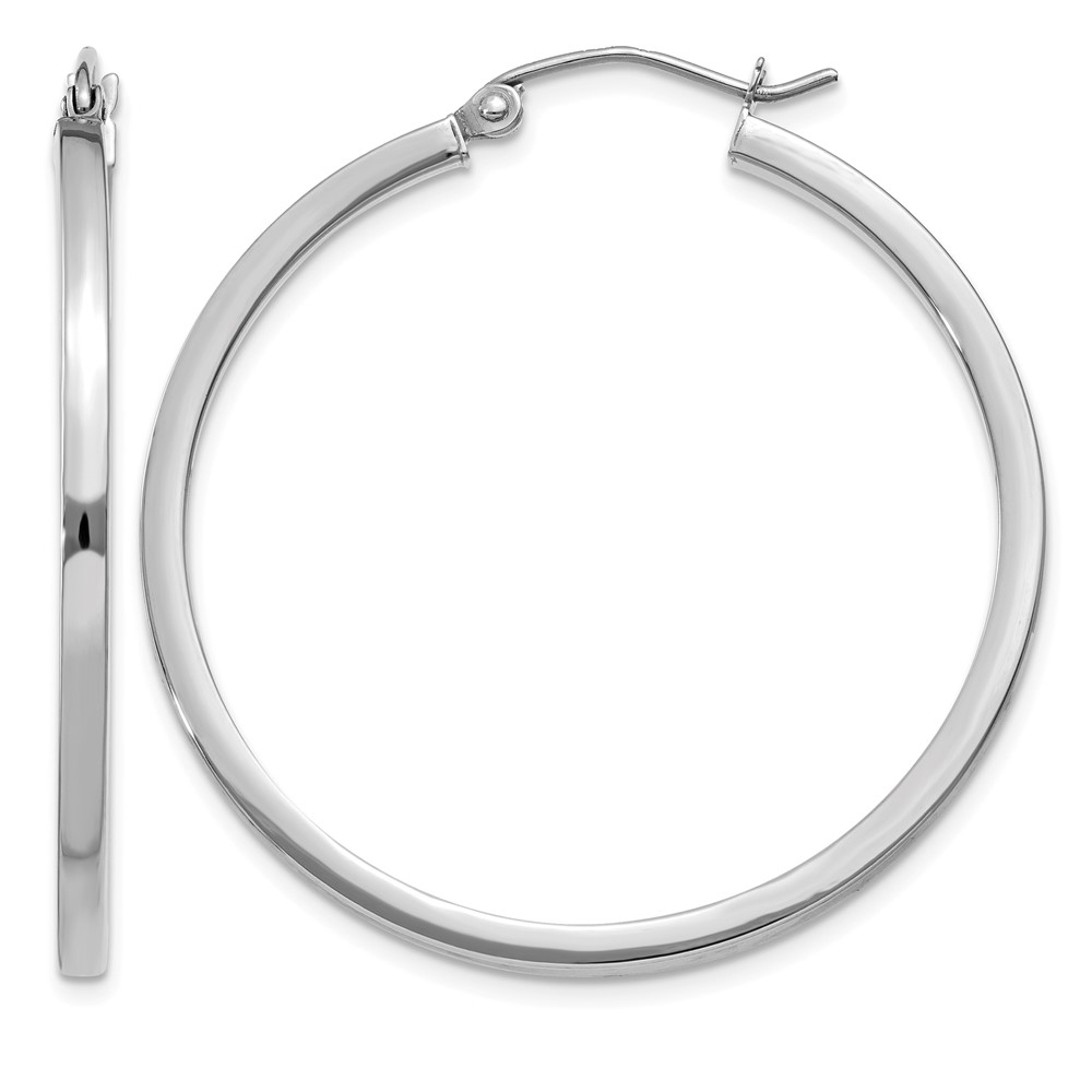 14k White Gold 2mm Square Tube Hoops (T1086)