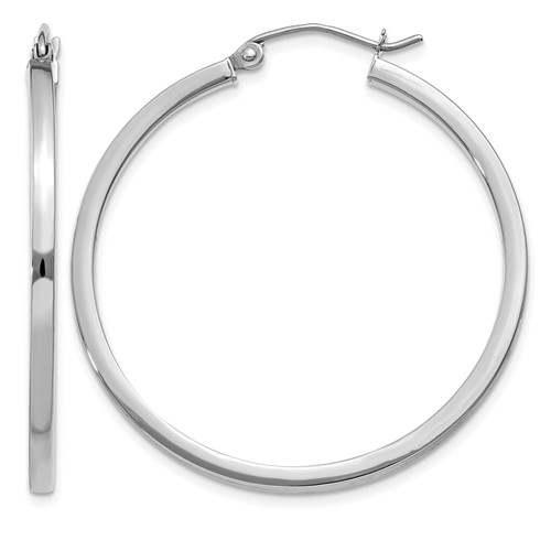 14K White Gold 2x 35mm Square Tube Hoop Earrings