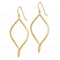 14K Yellow Gold Polished Twisted Drop French Hook Earrings view 2