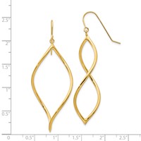 14K Yellow Gold Polished Twisted Drop French Hook Earrings view 4