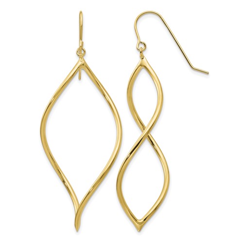14K Yellow Gold Polished Twisted Drop French Hook Earrings