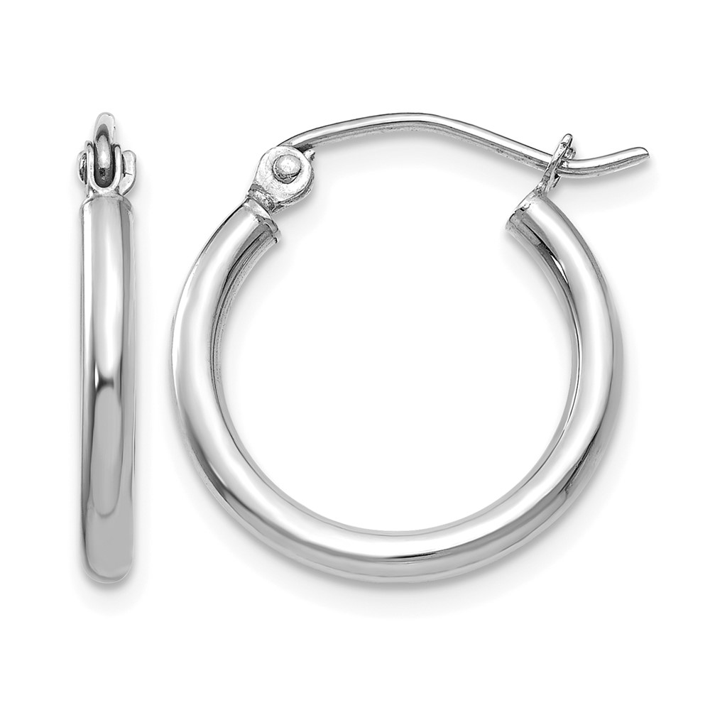14k White Gold Polished Lightweight Tube Hoop Earrings L-17 mm, W-2 mm