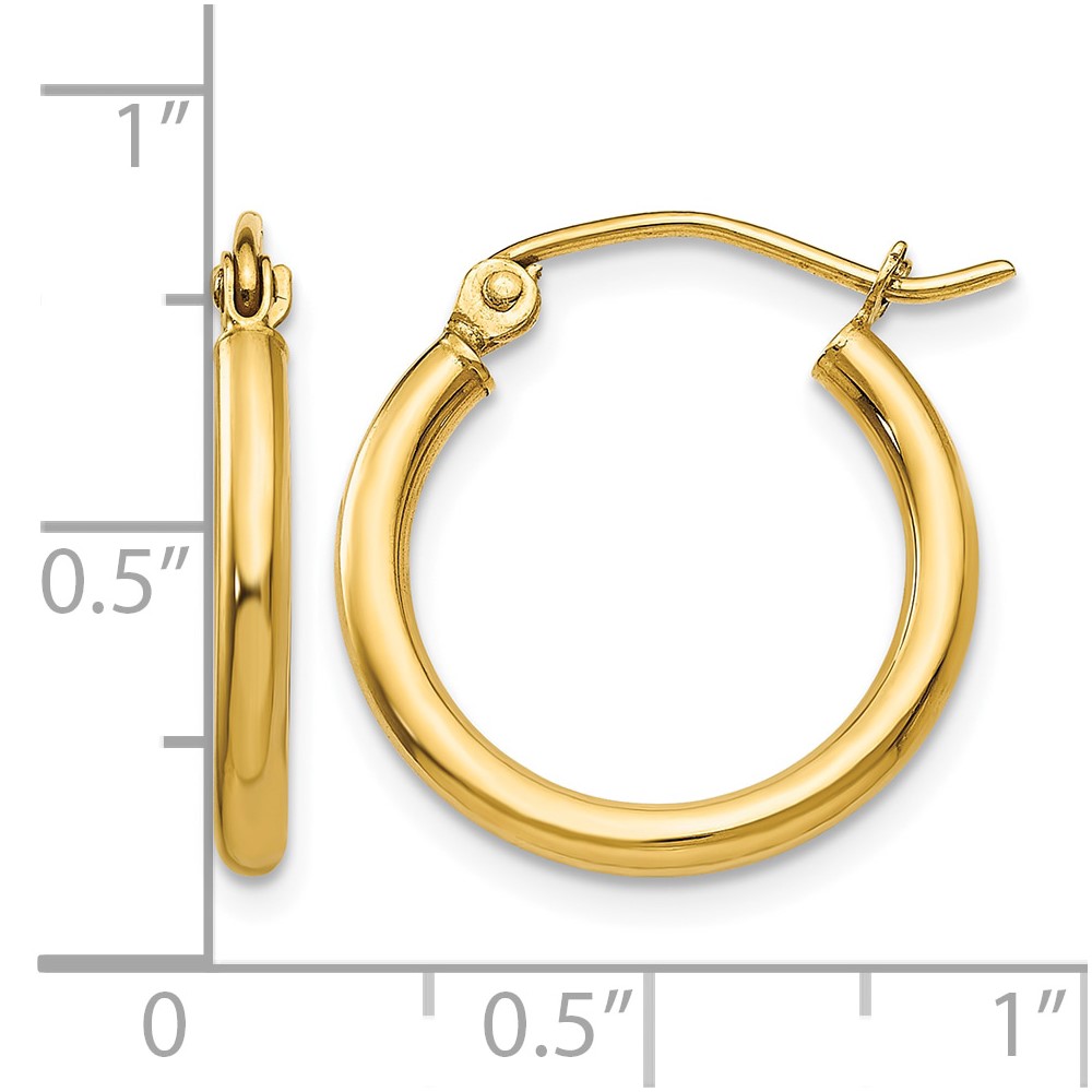 14k Polished 2x17.5mm Tube Hoop Earrings (T1124)
