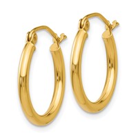 14K Yellow Gold 2x 17mm Polished Lightweight Tube Hoop Earrings view 2