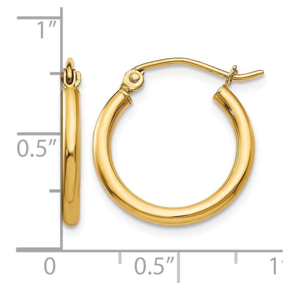 14k Polished 2x17.5mm Lightweight Tube Hoop Earrings (T1124L)