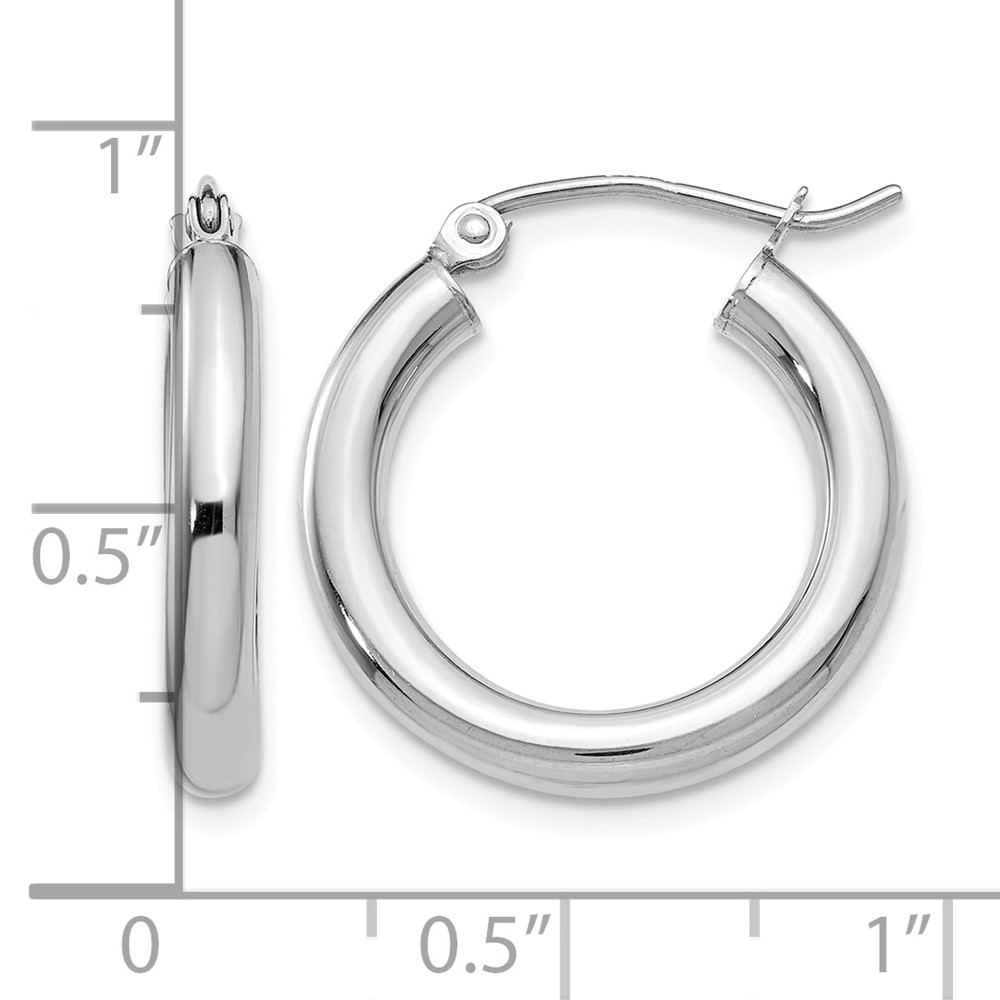 14K White Gold Polished 3mm Tube Hoop Earrings (T1125)