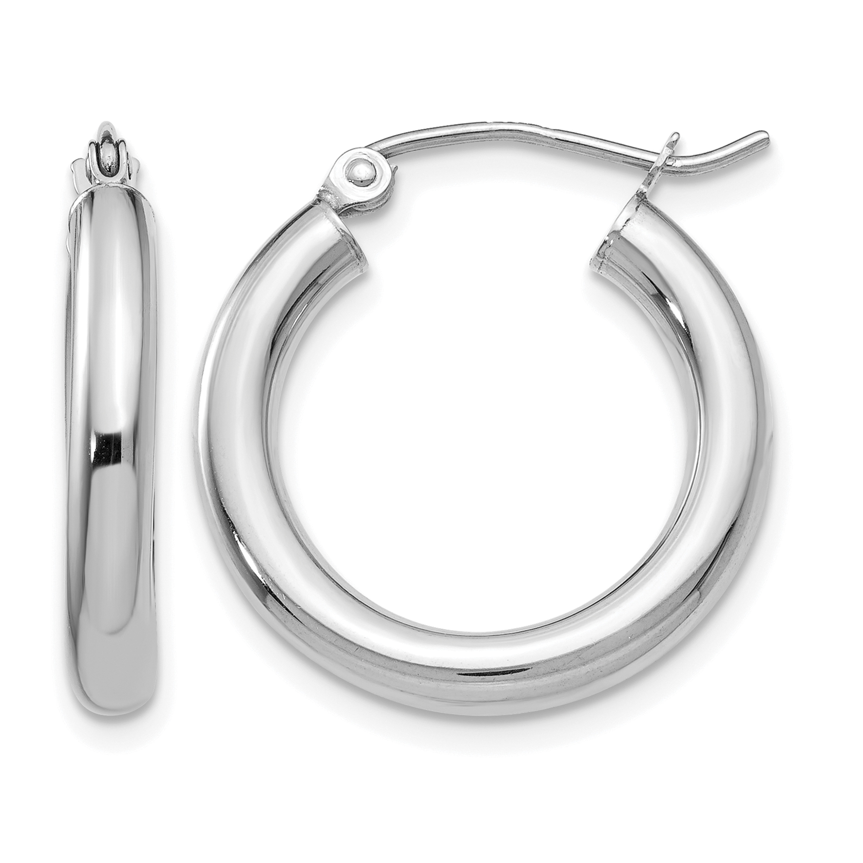 14K White Gold Polished 3mm Tube Hoop Earrings (T1125)