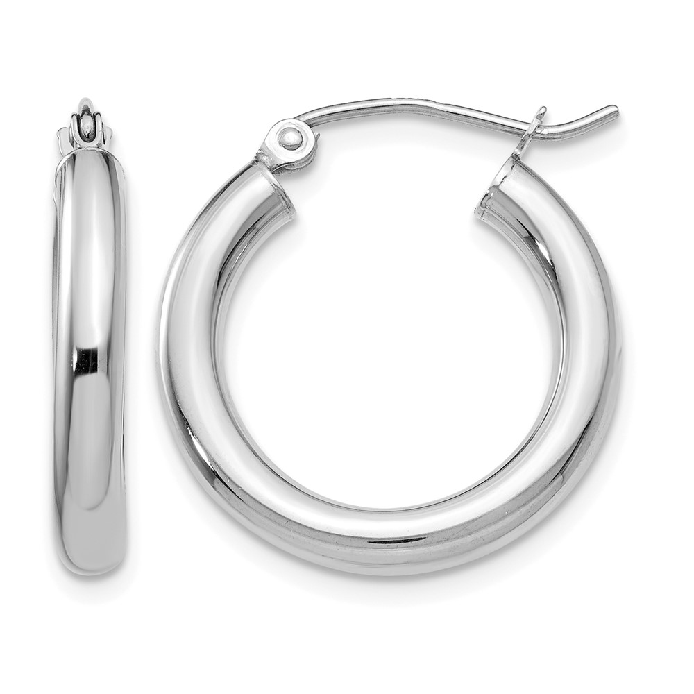 14K White Gold Polished 3mm Tube Hoop Earrings (T1125)