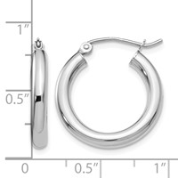 14K White Gold 3x 20mm Polished Lightweight Tube Hoop Earrings view 4