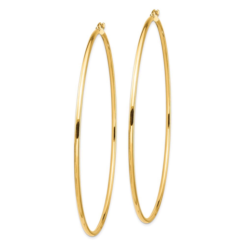 14k Polished 2x80mm Round Tube Hoop Earrings (T1157)
