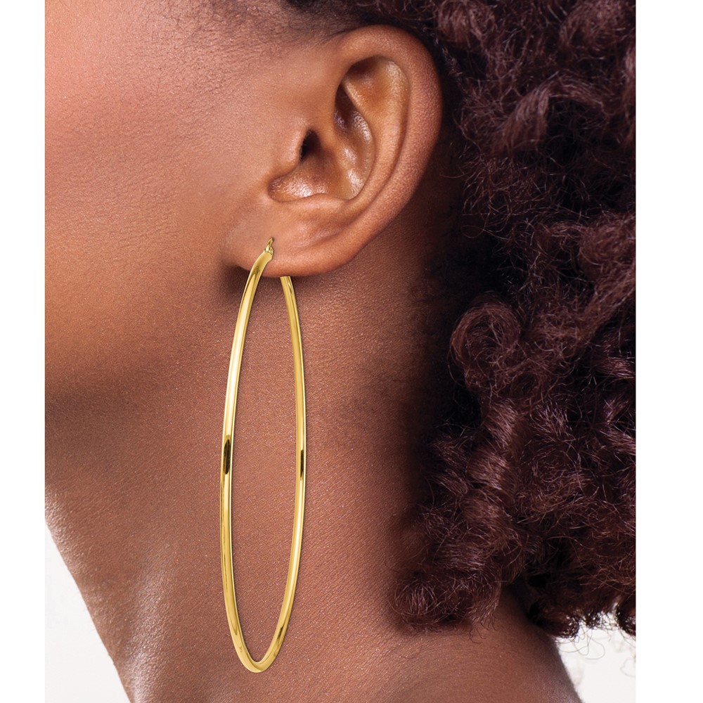 14k Polished 2x80mm Round Tube Hoop Earrings (T1157)