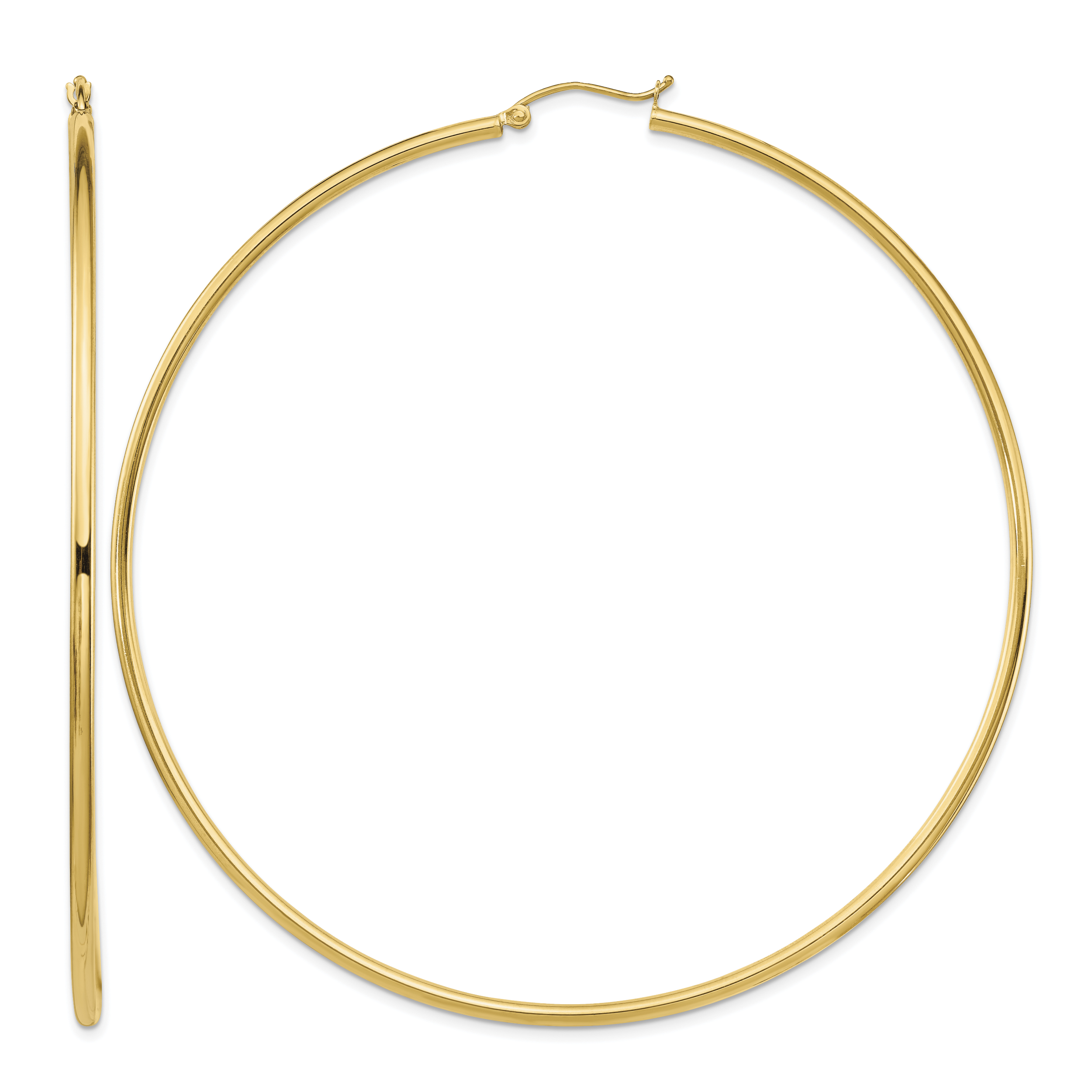 14k Polished 2x80mm Round Tube Hoop Earrings (T1157)