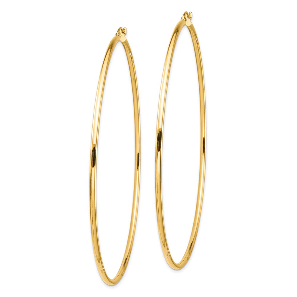 14k Polished 2x80mm Lightweight Round Tube Hoop Earrings (T1157L)