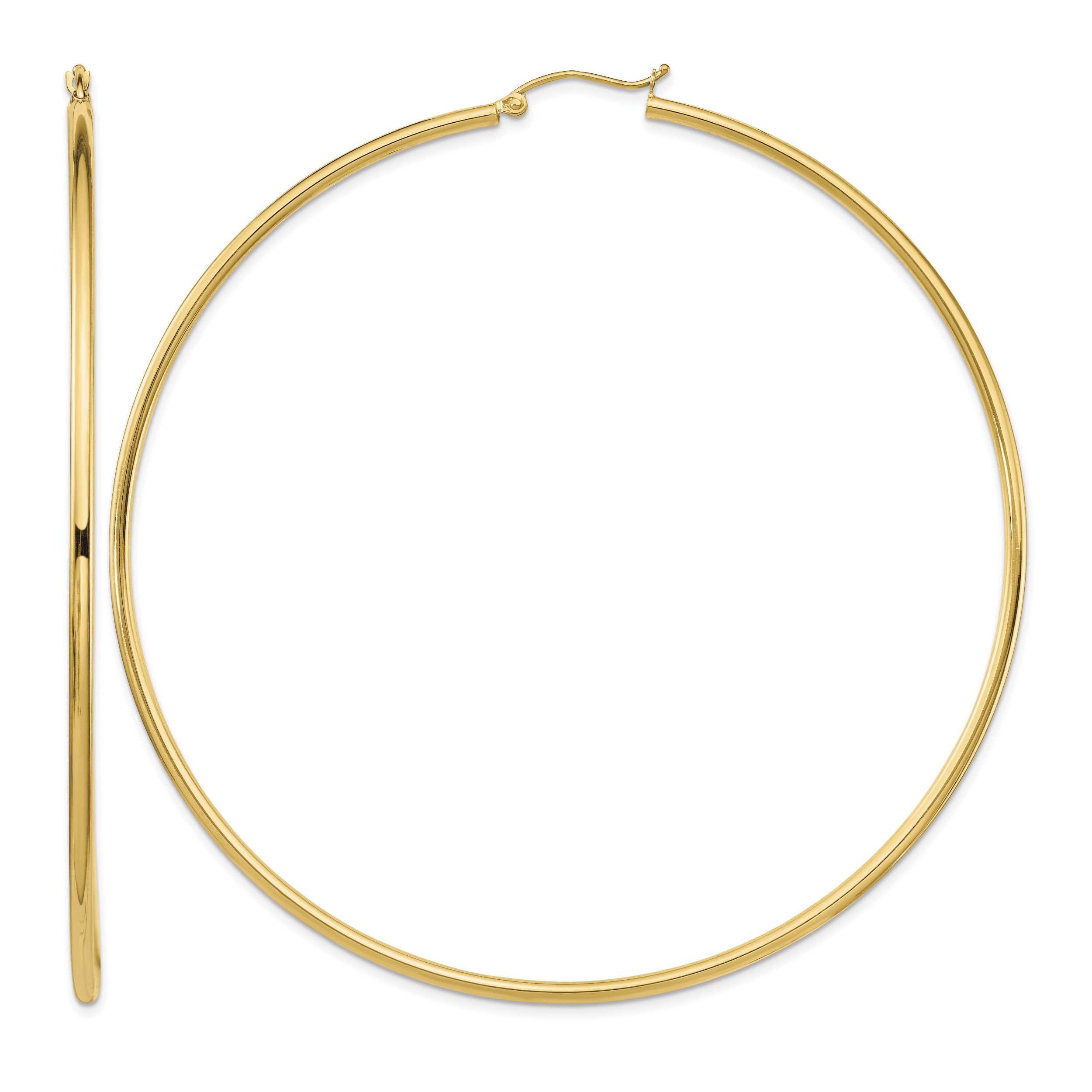 14k Polished 2x80mm Lightweight Round Tube Hoop Earrings (T1157L)