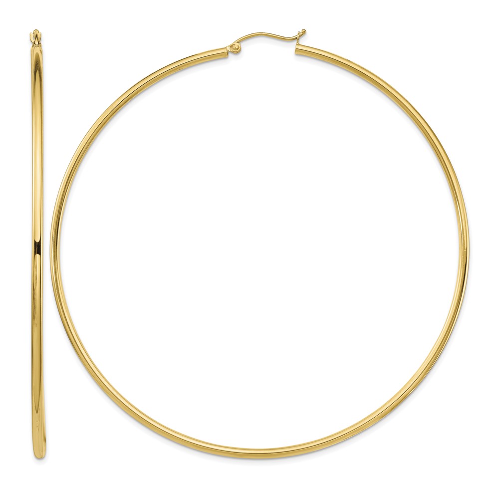 14k Polished 2x80mm Lightweight Round Tube Hoop Earrings (T1157L)