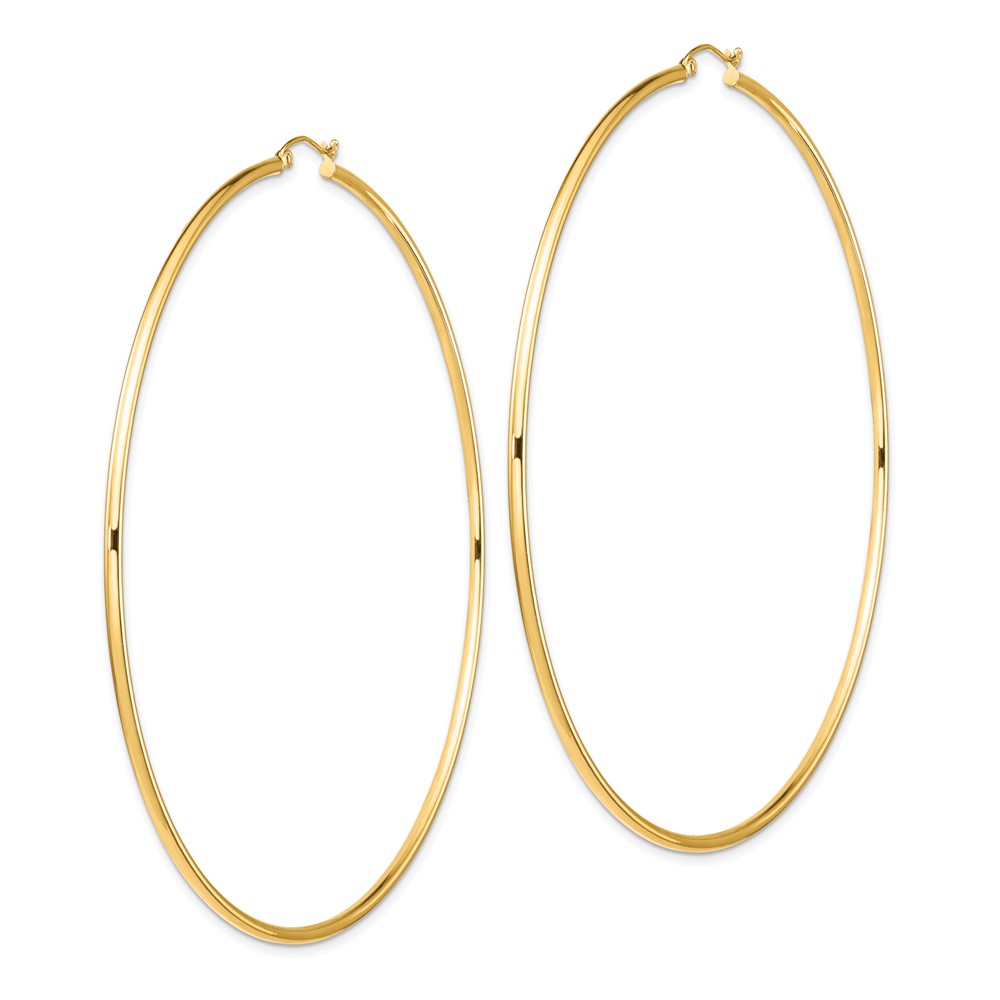 14k Polished 2x90mm Round Tube Hoop Earrings (T1158)