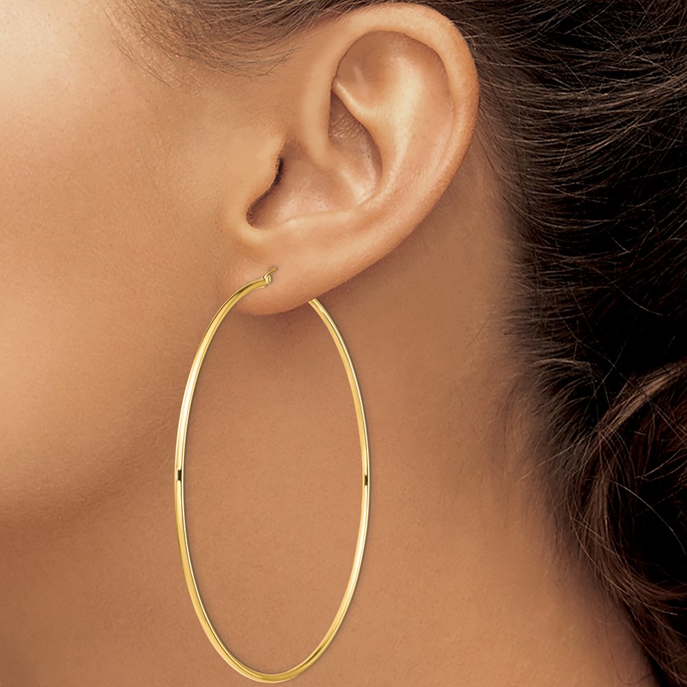 14k Polished 2x90mm Round Tube Hoop Earrings (T1158)