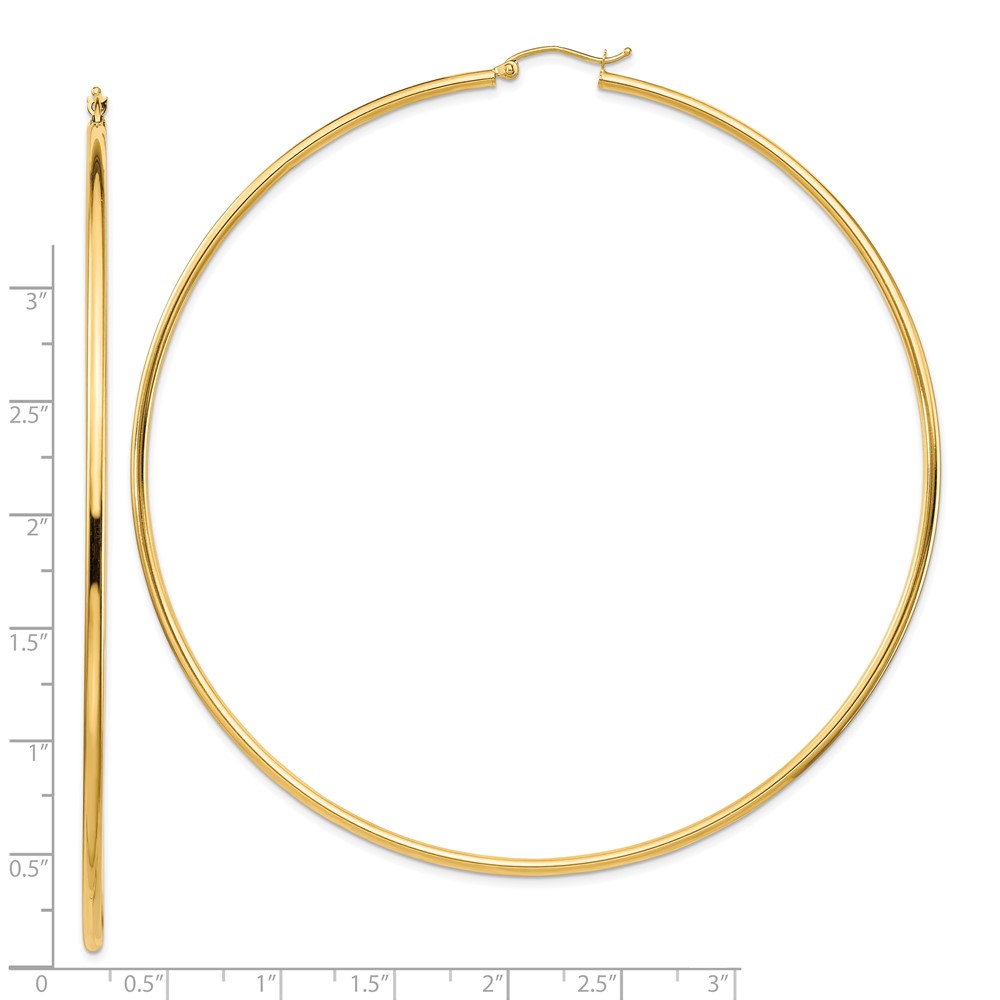 14k Polished 2x90mm Round Tube Hoop Earrings (T1158)