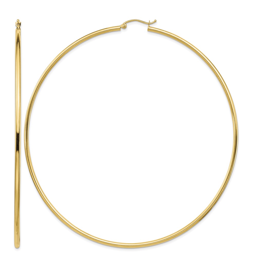 14k Polished 2x90mm Round Tube Hoop Earrings (T1158)
