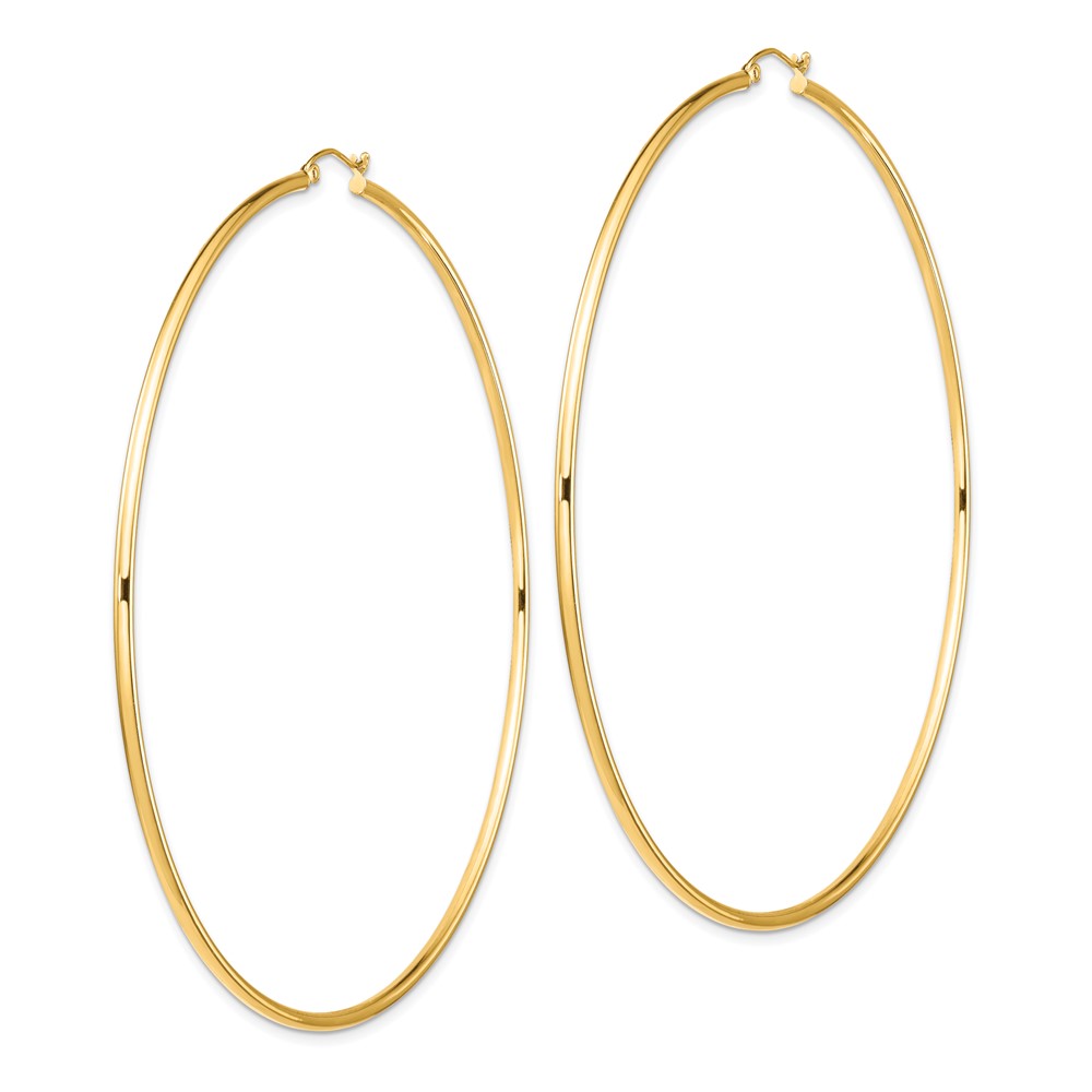 14k Polished 2x90mm Lightweight Round Tube Hoop Earrings (T1158L)
