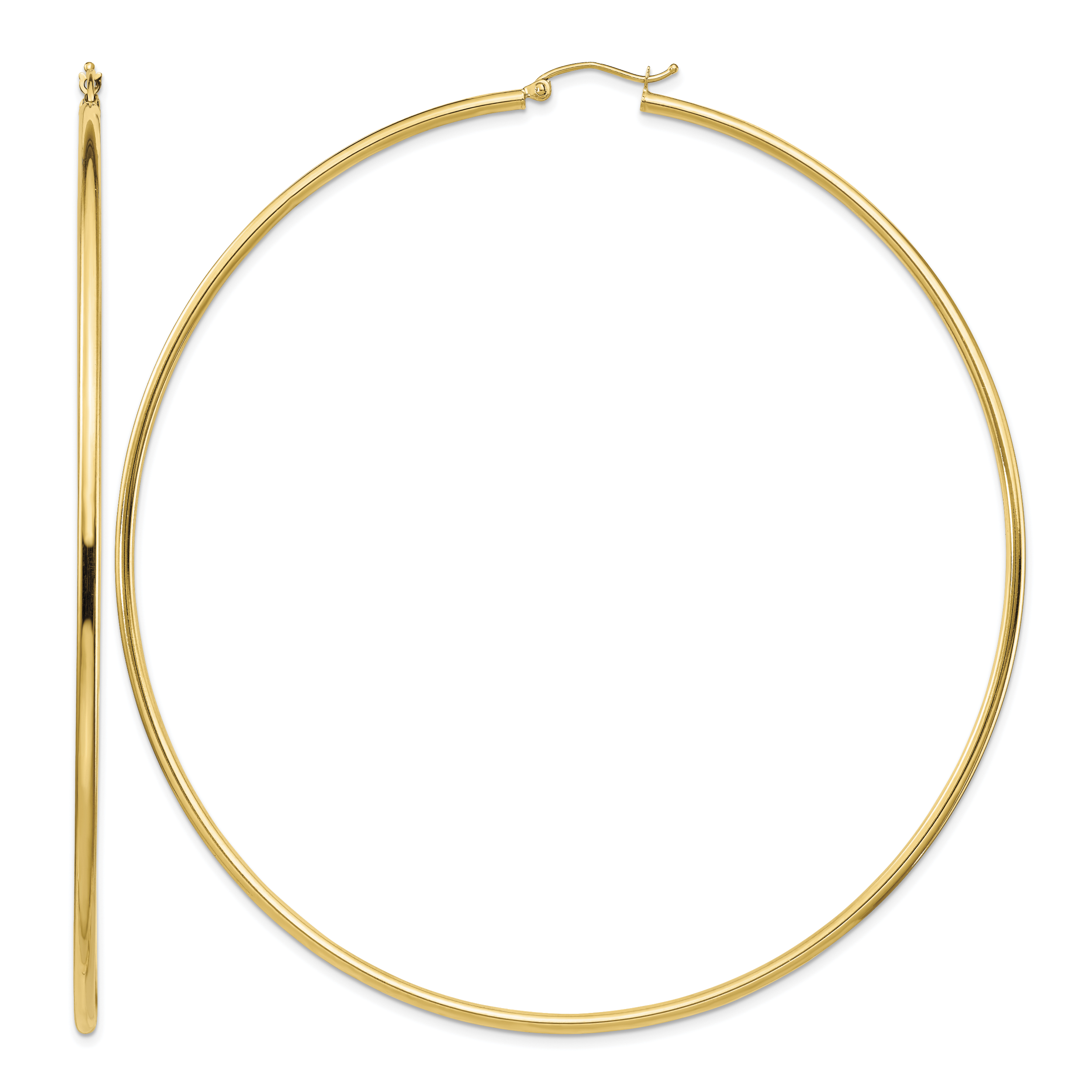 14k Polished 2x90mm Lightweight Round Tube Hoop Earrings (T1158L)