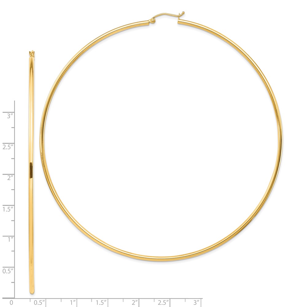 14k Polished 2x100mm Round Tube Hoop Earrings (T1159)