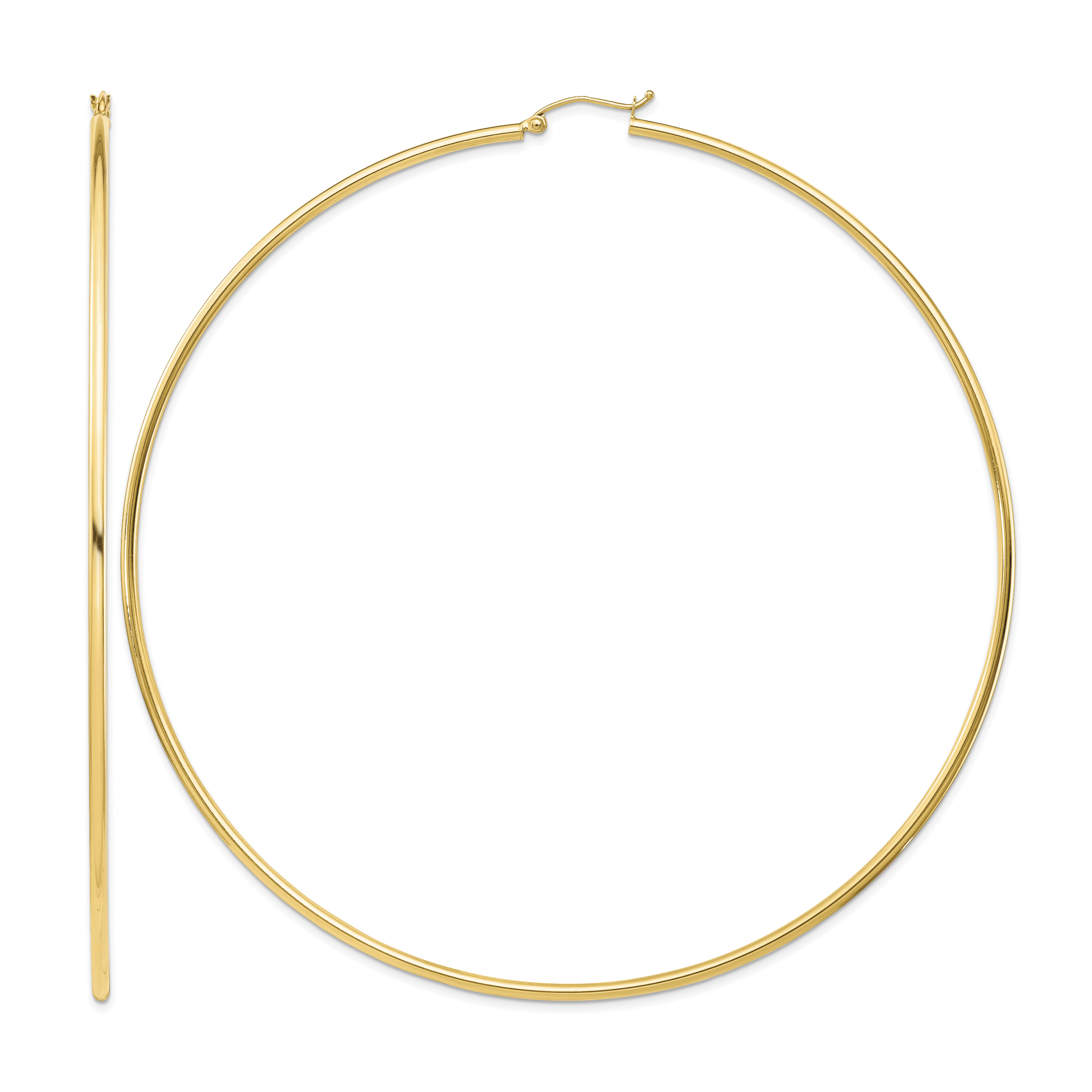 14k Polished 2x100mm Round Tube Hoop Earrings (T1159)