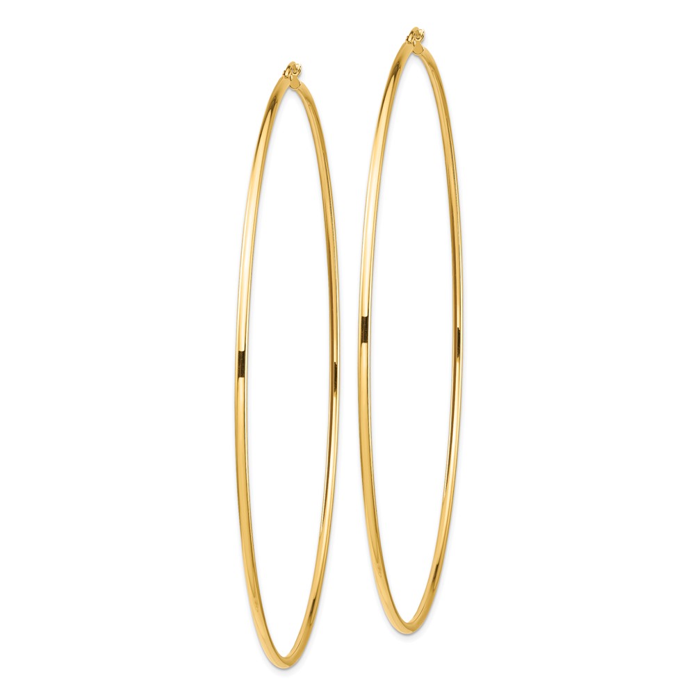 14k Polished 2x100mm Lightweight Round Tube Hoop Earrings (T1159L)