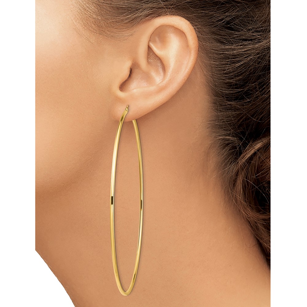 14k Polished 2x100mm Lightweight Round Tube Hoop Earrings (T1159L)