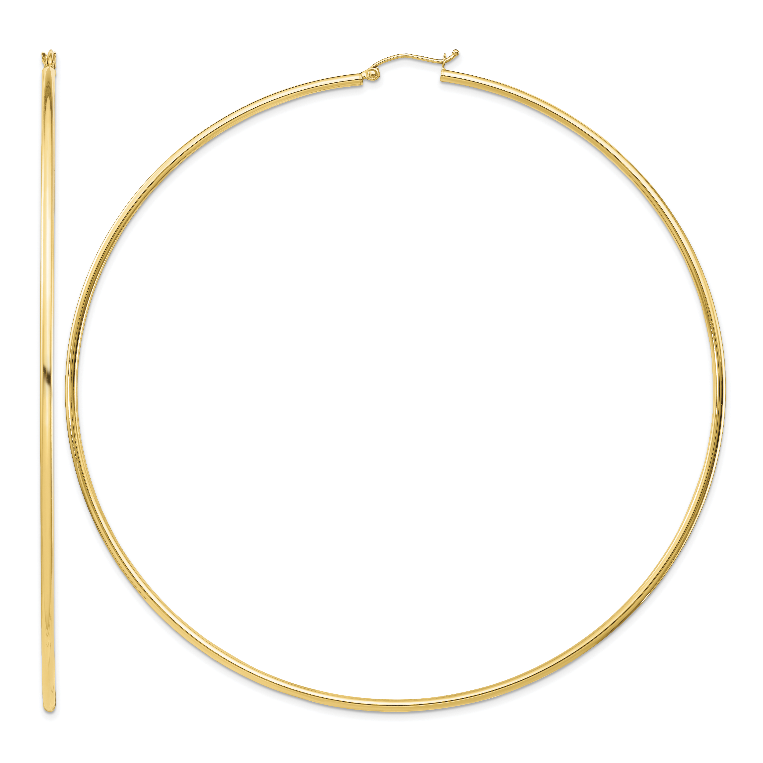 14k Polished 2x100mm Lightweight Round Tube Hoop Earrings (T1159L)