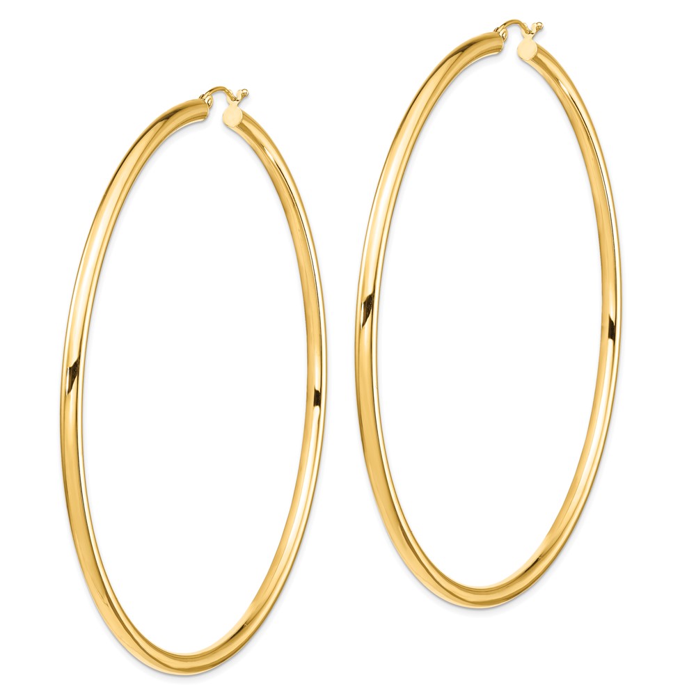 14k Polished 3x80mm Round Tube Hoop Earrings (T1160)