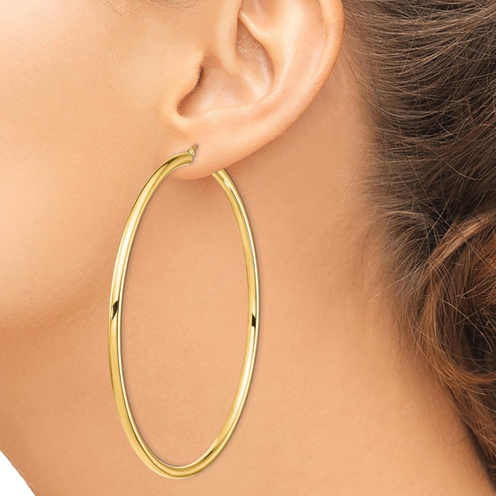 14k Polished 3x80mm Round Tube Hoop Earrings (T1160)