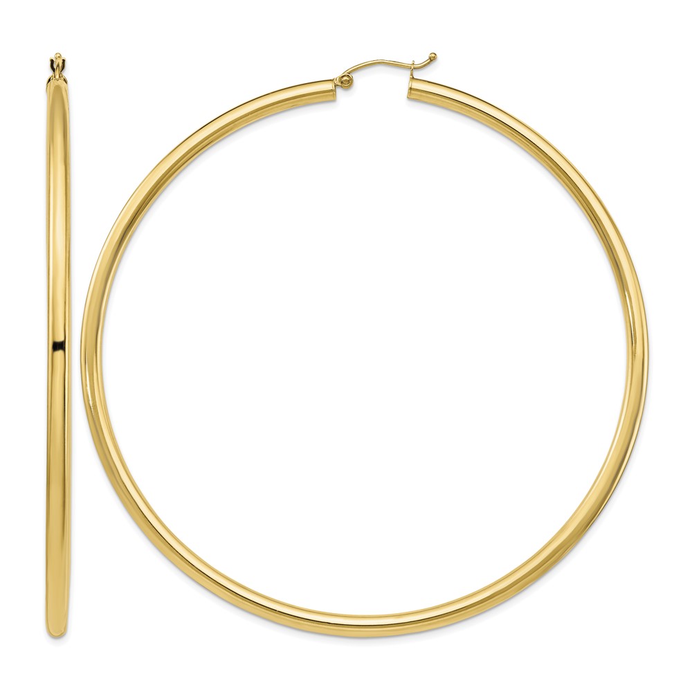 14k Polished 3x80mm Round Tube Hoop Earrings (T1160)