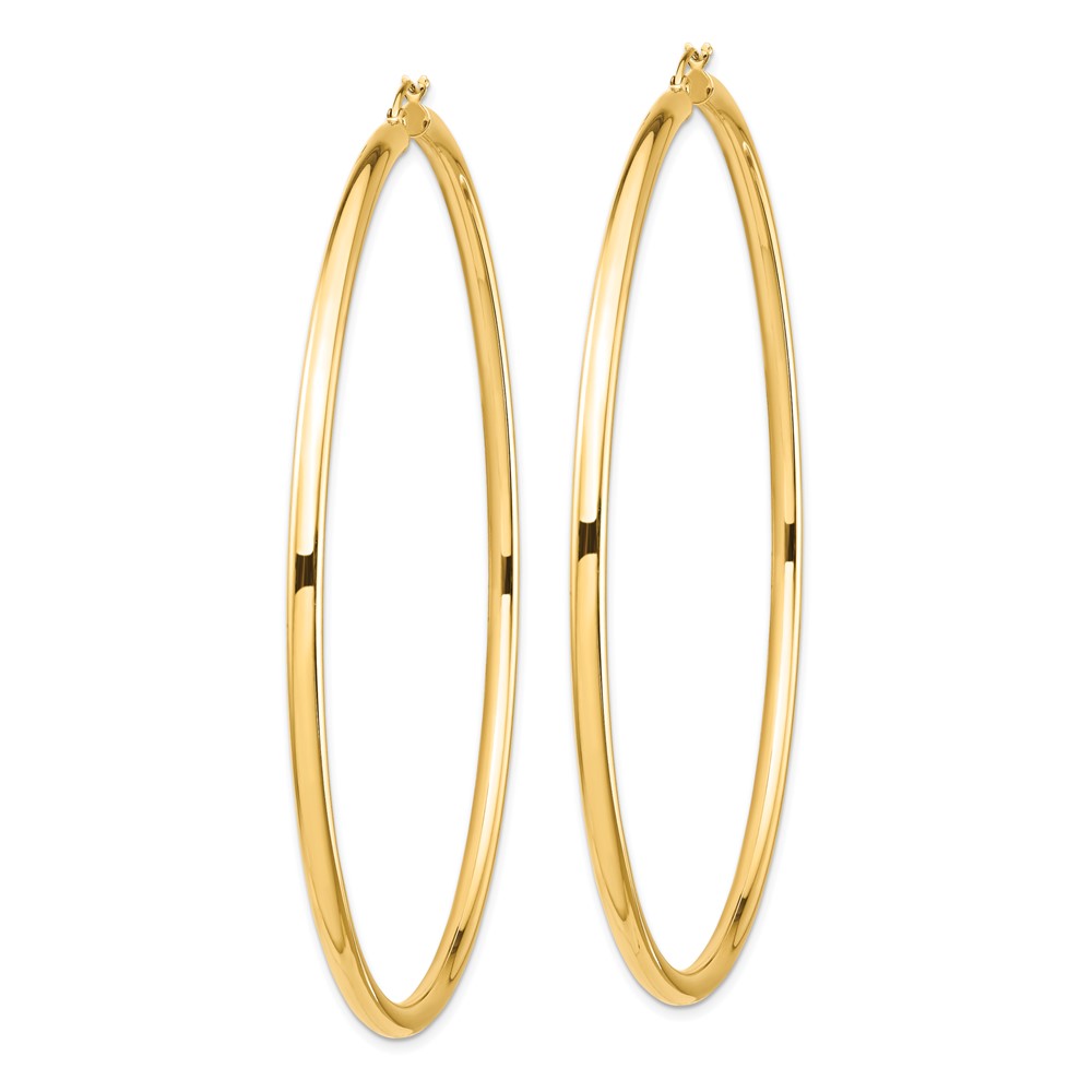 14k Polished 3x80mm Lightweight Round Tube Hoop Earrings (T1160L)