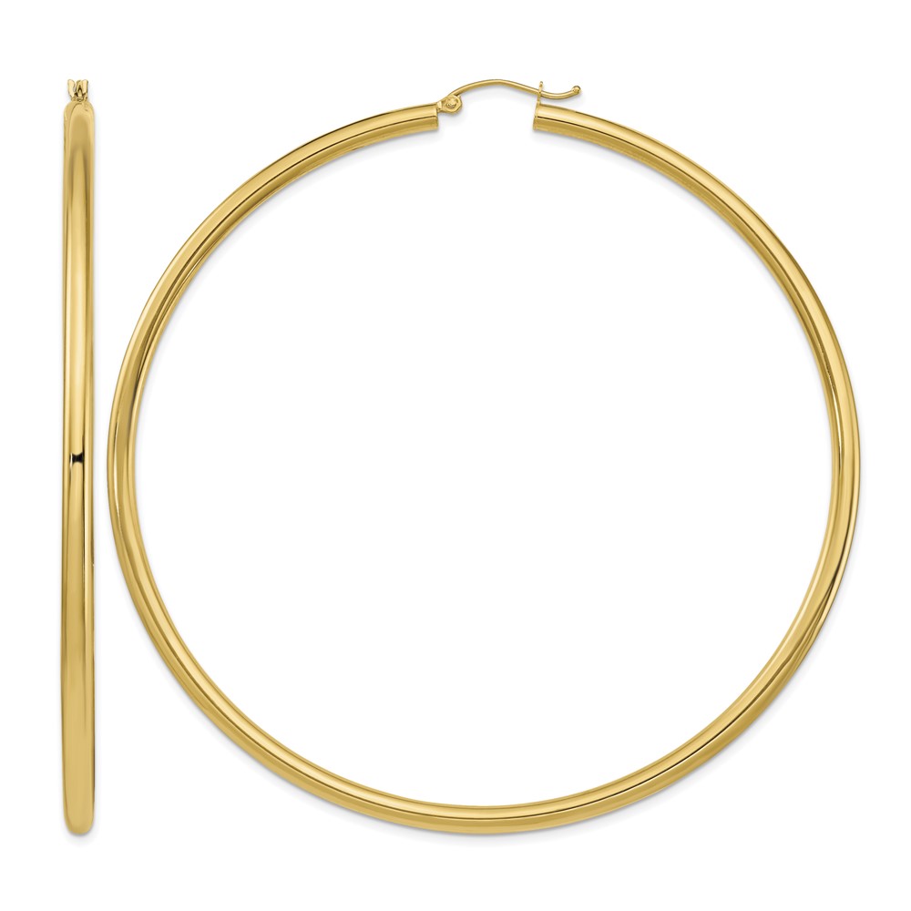 14k Polished 3x80mm Lightweight Round Tube Hoop Earrings (T1160L)