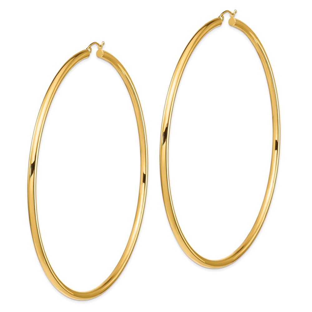 14k Polished 3x90mm Round Tube Hoop Earrings (T1161)