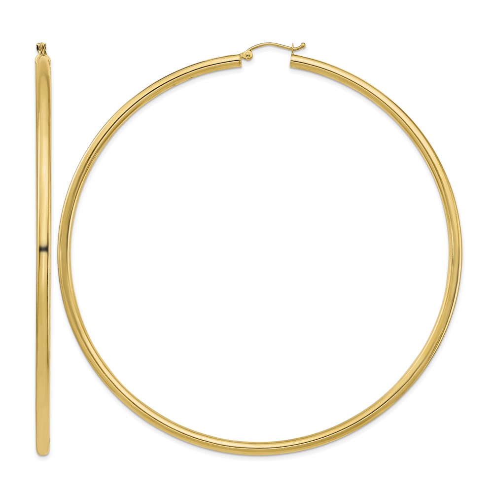 14k Polished 3x90mm Round Tube Hoop Earrings (T1161)