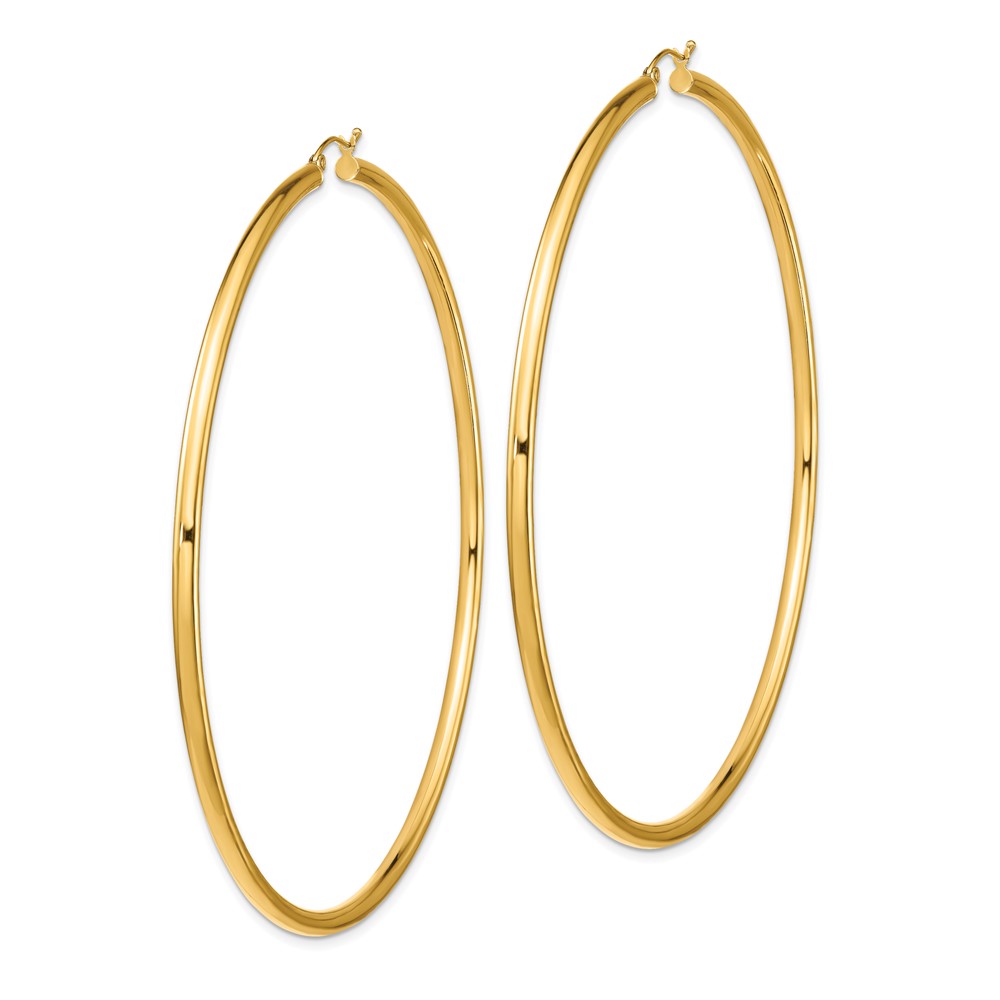 14k Polished 3x90mm Lightweight Round Tube Hoop Earrings (T1161L)