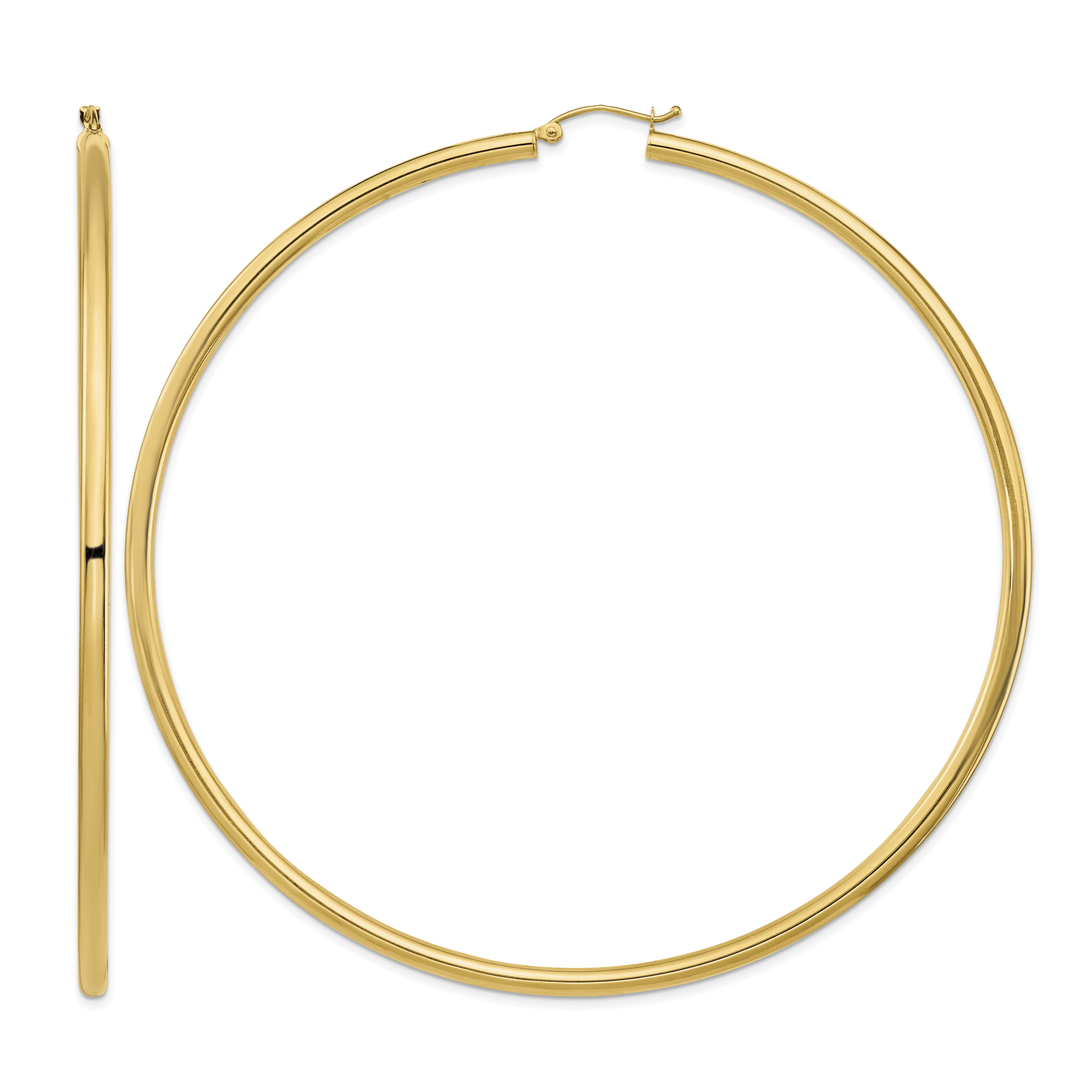 14k Polished 3x90mm Lightweight Round Tube Hoop Earrings (T1161L)