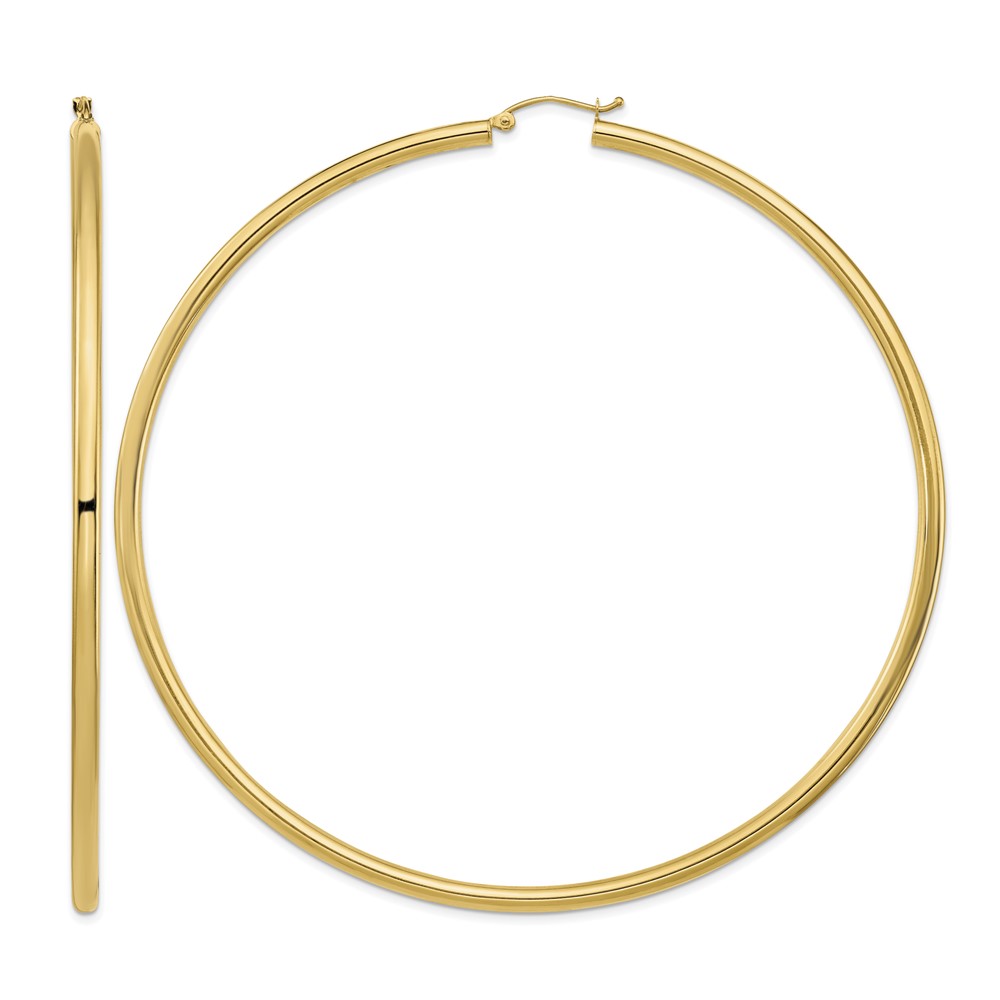 14k Polished 3x90mm Lightweight Round Tube Hoop Earrings (T1161L)