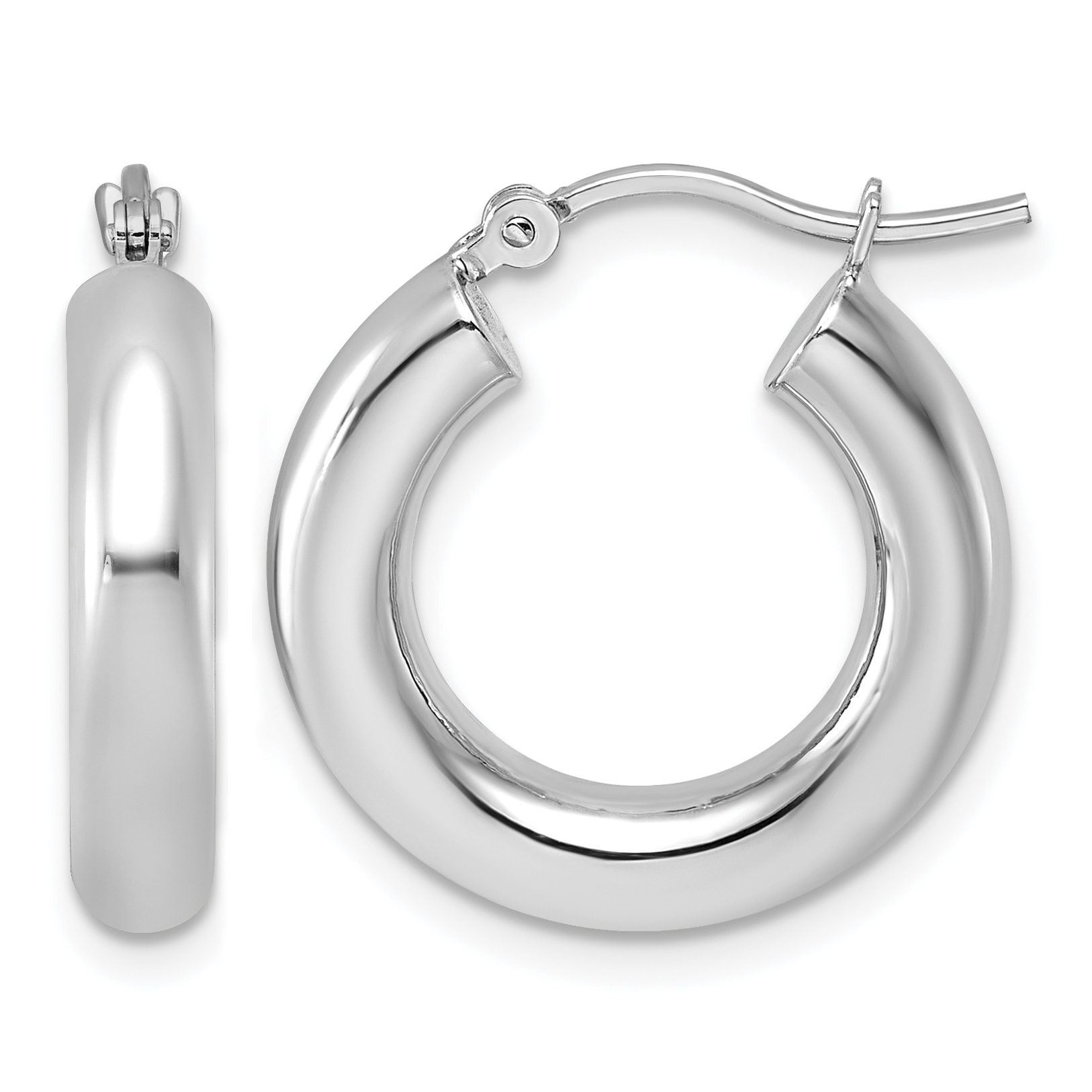 14k White Gold Polished 4mm Tube Hoop Earrings (T1162)