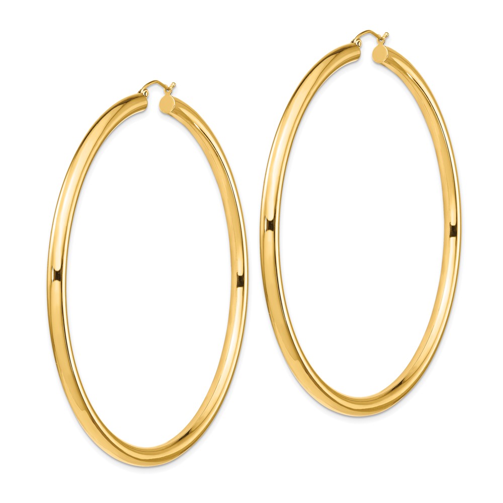 14k Polished 4x80mm Round Tube Hoop Earrings (T1164)