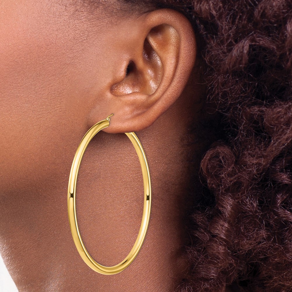 14k Polished 4x80mm Round Tube Hoop Earrings (T1164)